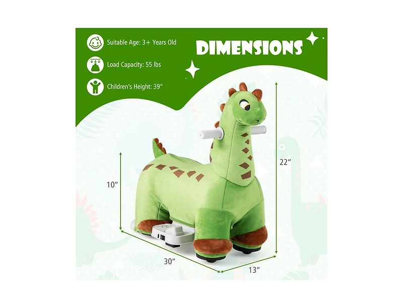 6V Kids Ride on Dinosaur with Foot Pedal and Padded Seat and Music