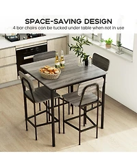 5 Pieces Dining Table Set with Counter Height Table and 4 Bar Stools