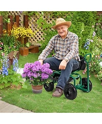 Cushioned Rolling Garden Cart Scooter with Storage Basket and Tool Pouch Comfortable Convenient Outdoor Helper