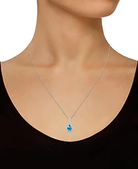 Blue Topaz (1-1/10 ct. t.w.) & Lab-Created White Sapphire (1/6 Pear Halo 18" Pendant Necklace 10k Gold (Also Additional Gemstone