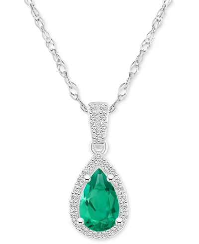 Lab-Created Emerald (3/4 ct. t.w.) & White Sapphire (1/6 Pear Halo 18" Pendant Necklace 10k Gold