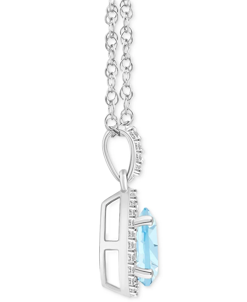 Lab Created Blue Sapphire (1 ct. t.w.) & White (1/6 Pear-Shape Pendant Necklace 10k Gold