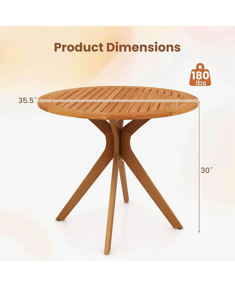 35.5 Inch Patio Wood Dining Table with Slatted Tabletop & Curved Legs for Backyard
