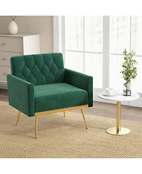 Modern Velvet Accent Chair with Button Tufted Back Golden Metal Legs & Foot Pads
