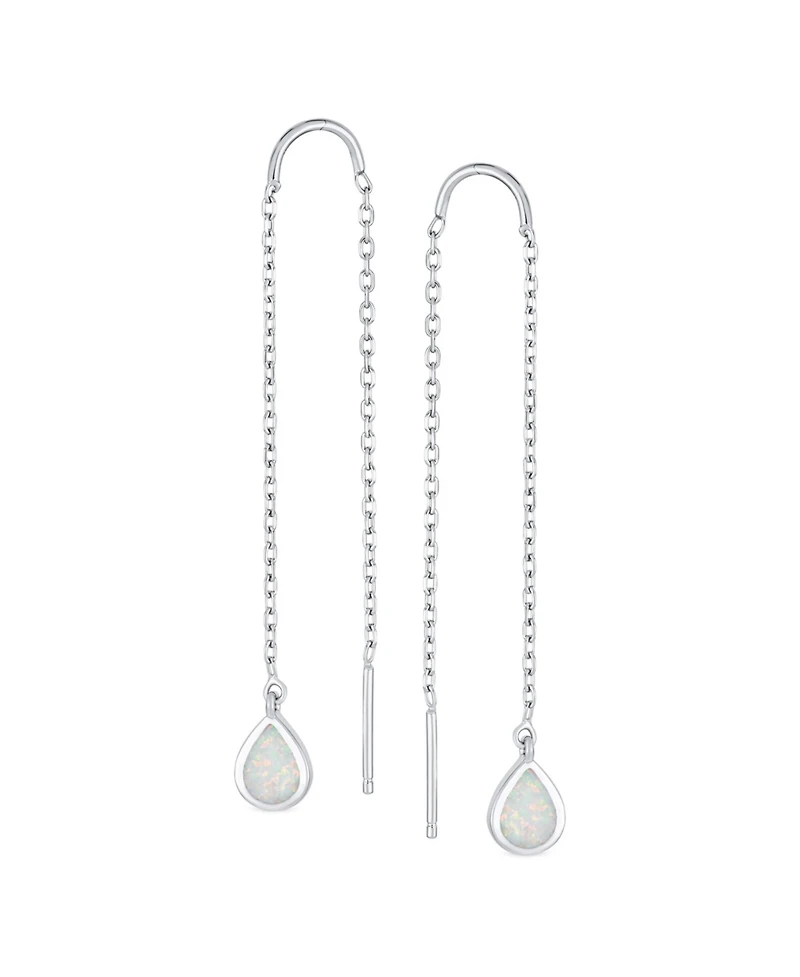 Bling Jewelry Pear Shaped Dangle Earrings with Opal Inlay on Sterling Silver Chain