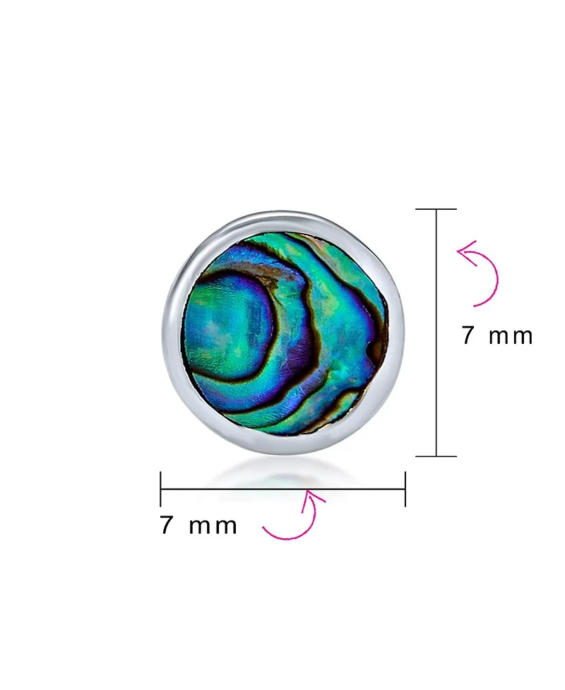 Bling Jewelry Round Bezel Set Abalone Shell Stud Earrings in Sterling Silver, 7MM