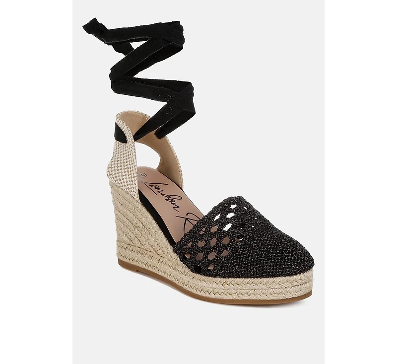 Sea Breeze Woven Lace-Up Espadrille Wedges