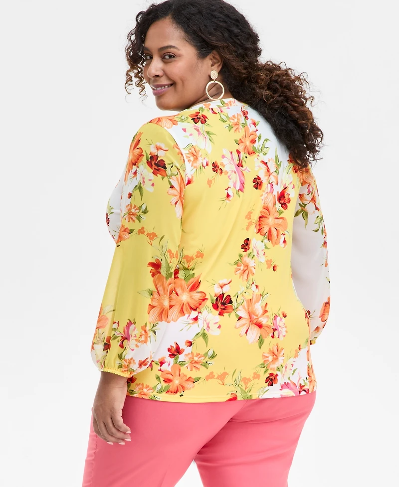 Jm Collection Plus Printed Embellished Top