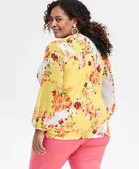 Jm Collection Plus Printed Embellished Top