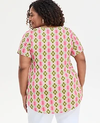 Jm Collection Plus Printed Scoop-Neck Top