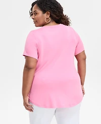 Jm Collection Plus V-Neck Short-Sleeve Top, Exclusively at Macy's