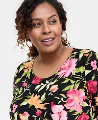 Jm Collection Plus Size Printed 3/4-Sleeve Top, Exclusively at Macy's