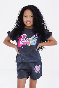 Barbie Little Girls French Terry T-Shirt and Shorts Outfit Set