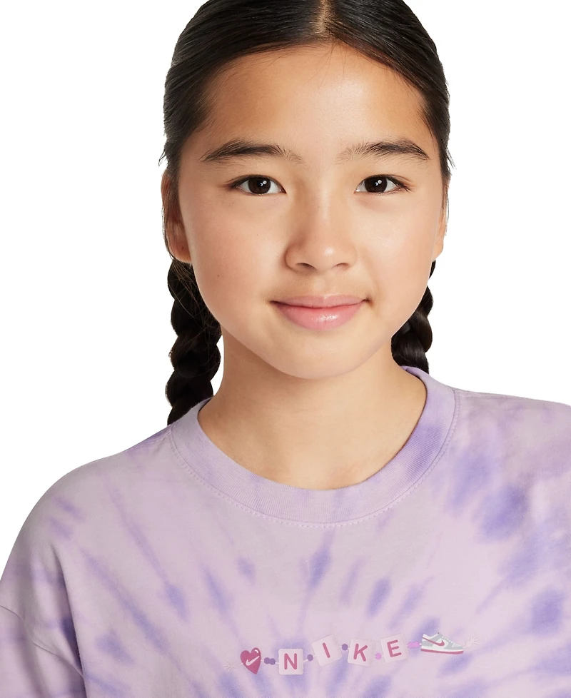 Nike Big Girls Sportswear Tie-Dyed Crewneck T-Shirt
