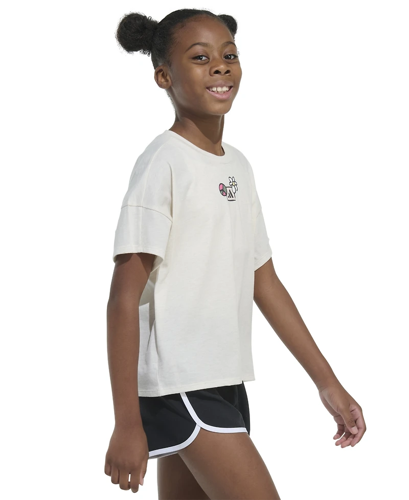 adidas Big Girls Logo Graphic Short-Sleeve Drop-Shoulder T-Shirt