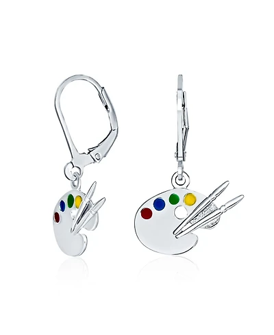 Bling Jewelry Painter's Palette Multi-Color Enamel Dangle Earrings in Sterling Silver