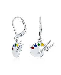 Bling Jewelry Painter's Palette Multi-Color Enamel Dangle Earrings in Sterling Silver