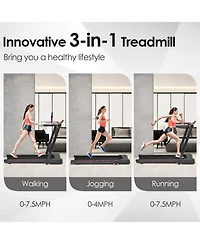 3-in-1 Folding Treadmill with Large Desk and Lcd Display