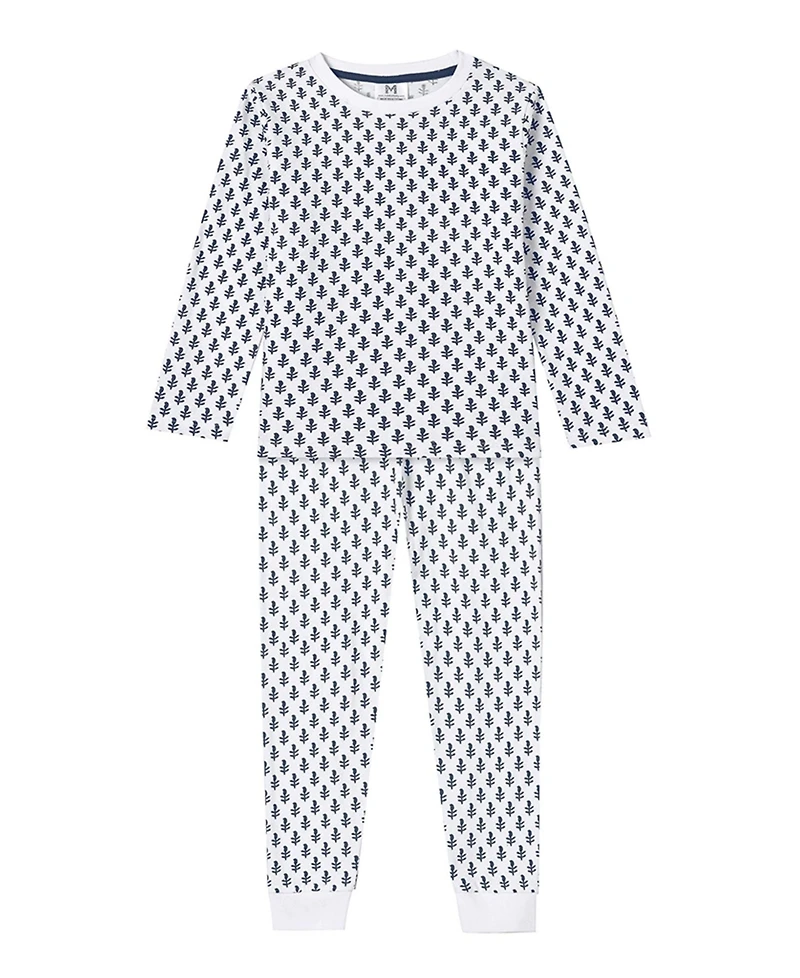 Malabar Baby Little Boys Organic Cotton 2PC Pajama Set, Fort (Blue & White)