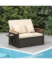 Outdoor Wicker Daybed with Folding Panels and Storage Ottoman