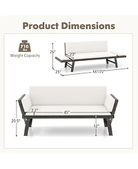 Outdoor Convertible Sofa Daybed with Adjustable Armrests for Balcony