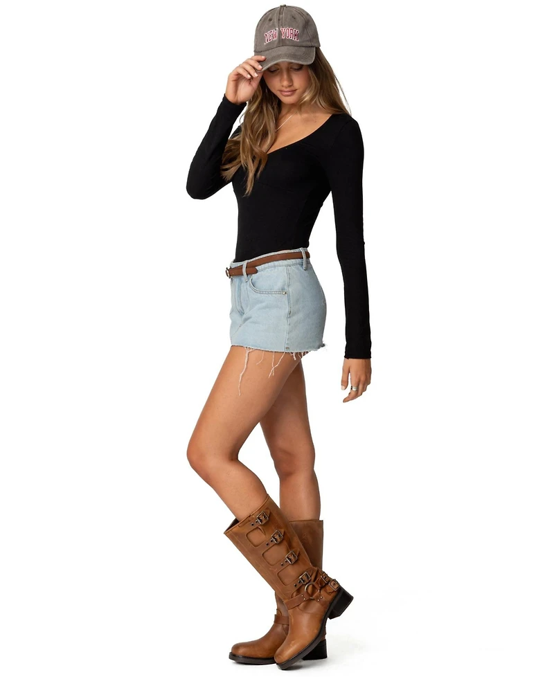 Edikted Womens Jonah Long Sleeve V Neck Bodysuit