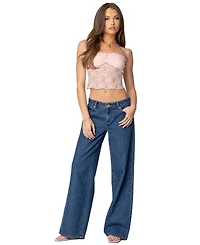Edikted Womens Odilia Sheer Lace Strapless Top