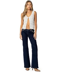Edikted Womens Evolet Sheer Lace Split Front Top