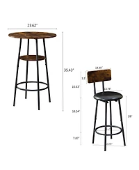 3-piece Round Dining Table with Two Upholstered Bar Chairs for Restaurants Cafes Bars