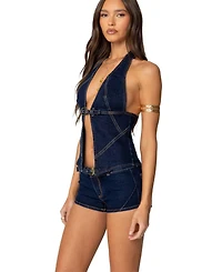 Edikted Women's Ciel Split Front Denim Halter Top