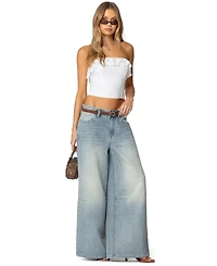Edikted Womens Litsa Ruffled Linen Look Corset