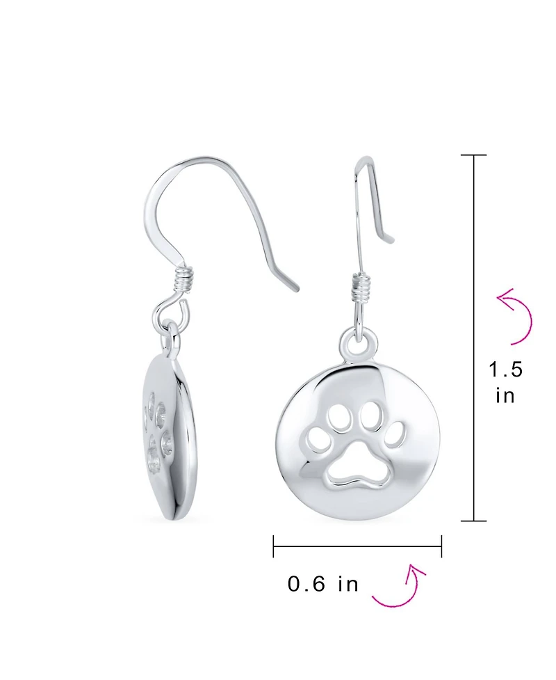 Bling Jewelry Best Friend Pet Lover Dangle Earrings with Paw Print - Sterling Silver Hooks