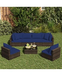 7 Pieces Patio Rattan Furniture Set with Sectional Sofa Cushions