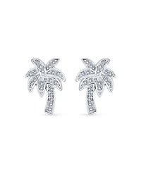Bling Jewelry Nautical Hawaiian Cz Stud Earrings with Palm Tree Design in Sterling Silver