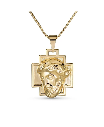 Bling Jewelry Yellow Gold Plated Pendant Necklace with Jesus Christ Cross Medallion