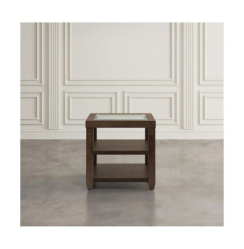 Urban Icon Contemporary Glass Inlay End Table with Storage, Merlot