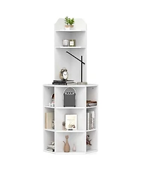 6-Tier Corner Shelf 63" Tall Corner Bookshelf with 2 Usb Ports & Charging Station
