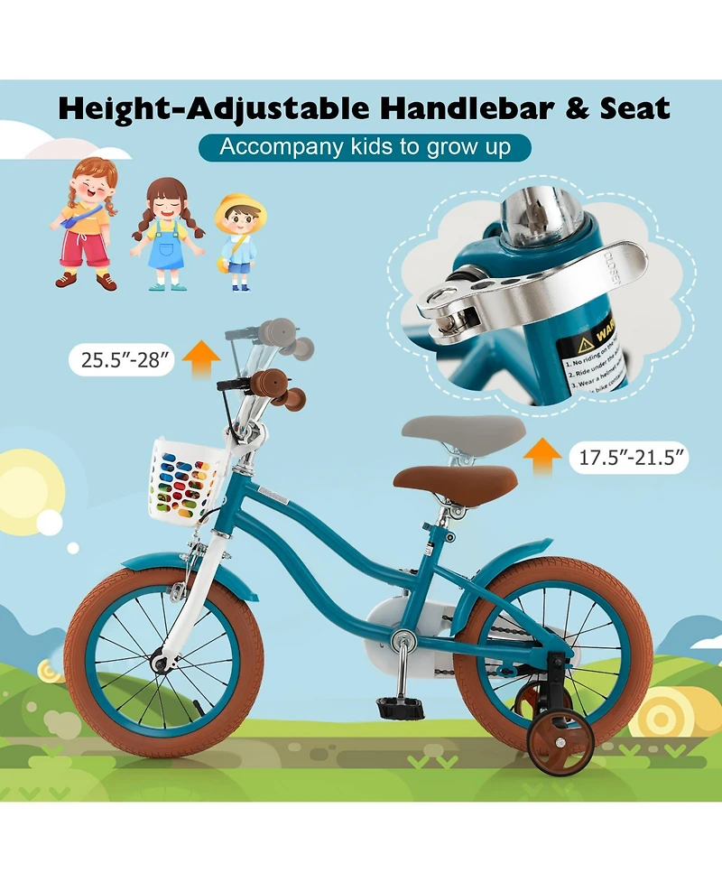 Kids Bike with Front Handbrake and 2 Training Wheels