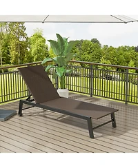 Pe Wicker Patio Chaise Lounge Chair with Wheels for Poolside Backyard and Deck
