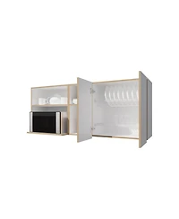 Fm Furniture Wall-Mounted Kitchen Cabinet with Microwave Space, Open Shelves, and Double Doors – Natural Oak and White