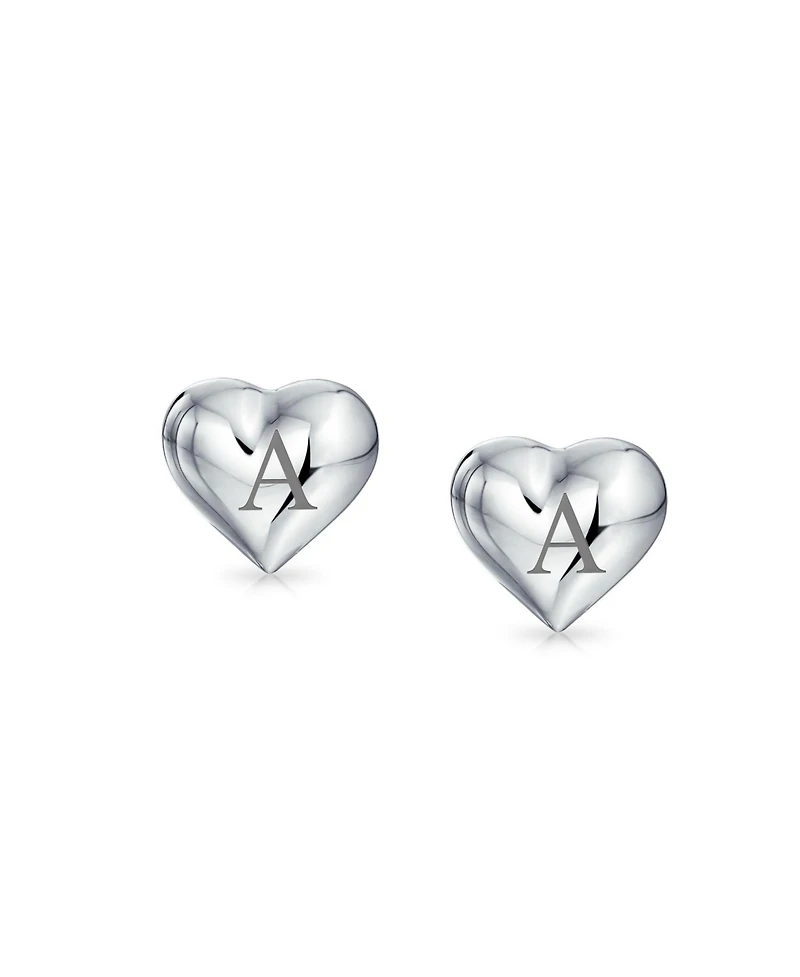 Bling Jewelry Small Heart Shaped Puffed Stud Earrings Sterling Silver 8MM