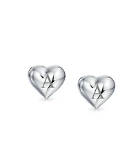 Bling Jewelry Small Heart Shaped Puffed Stud Earrings Sterling Silver 8MM
