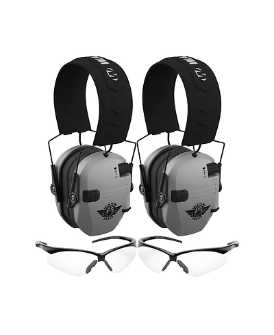 Walkers Razor Electric Slim Earmuffs (Gray) and Protective Glasses (2-Pack)