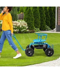 Costway Rolling Garden Cart Height Adjustable Scooter with Swivel Seat & Tool Storage