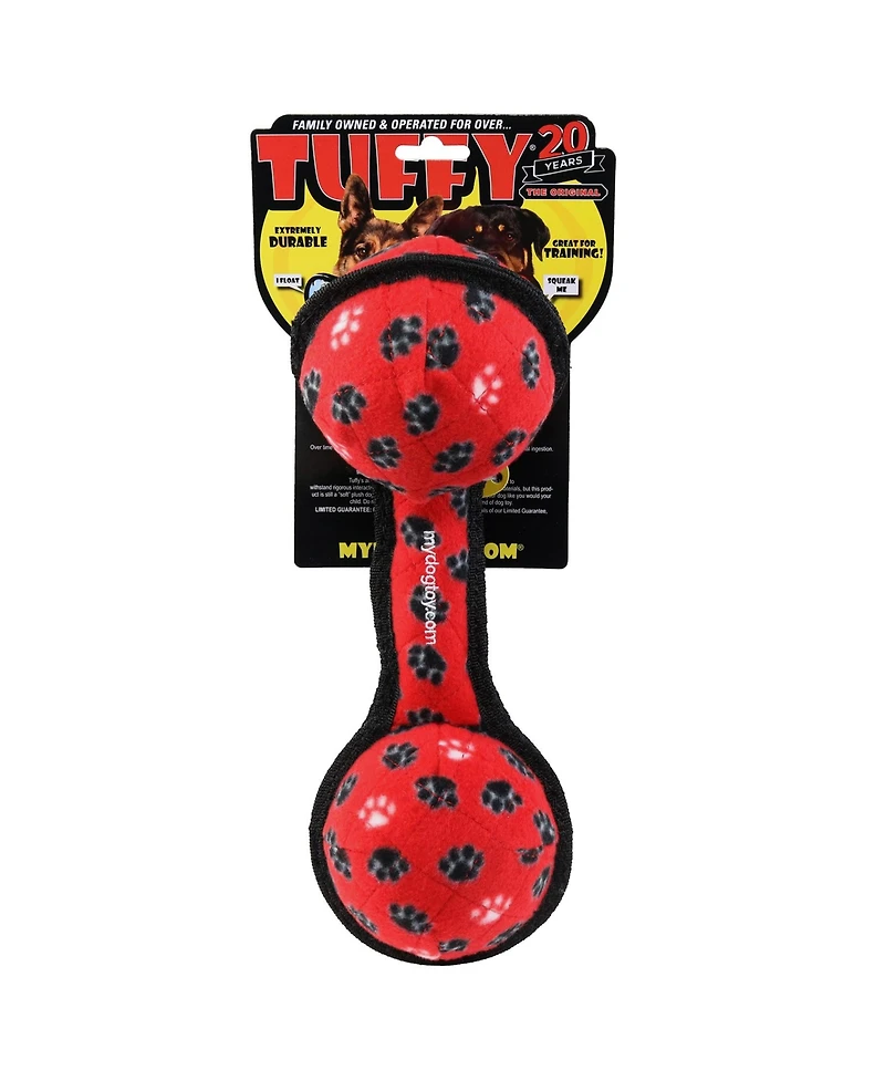 Tuffy Ultimate 2 Ball Tug Red Paw, Durable Squeaky Dog Toy