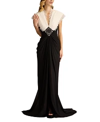 Tadashi Shoji Amelie Lace Trim Chiffon Gown