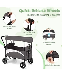 2-Seat Stroller Wagon with Adjustable Canopy and Handles Comfortable and Convenient for Toddlers