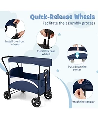 2-Seat Stroller Wagon with Adjustable Canopy and Handles Comfortable and Convenient for Toddlers