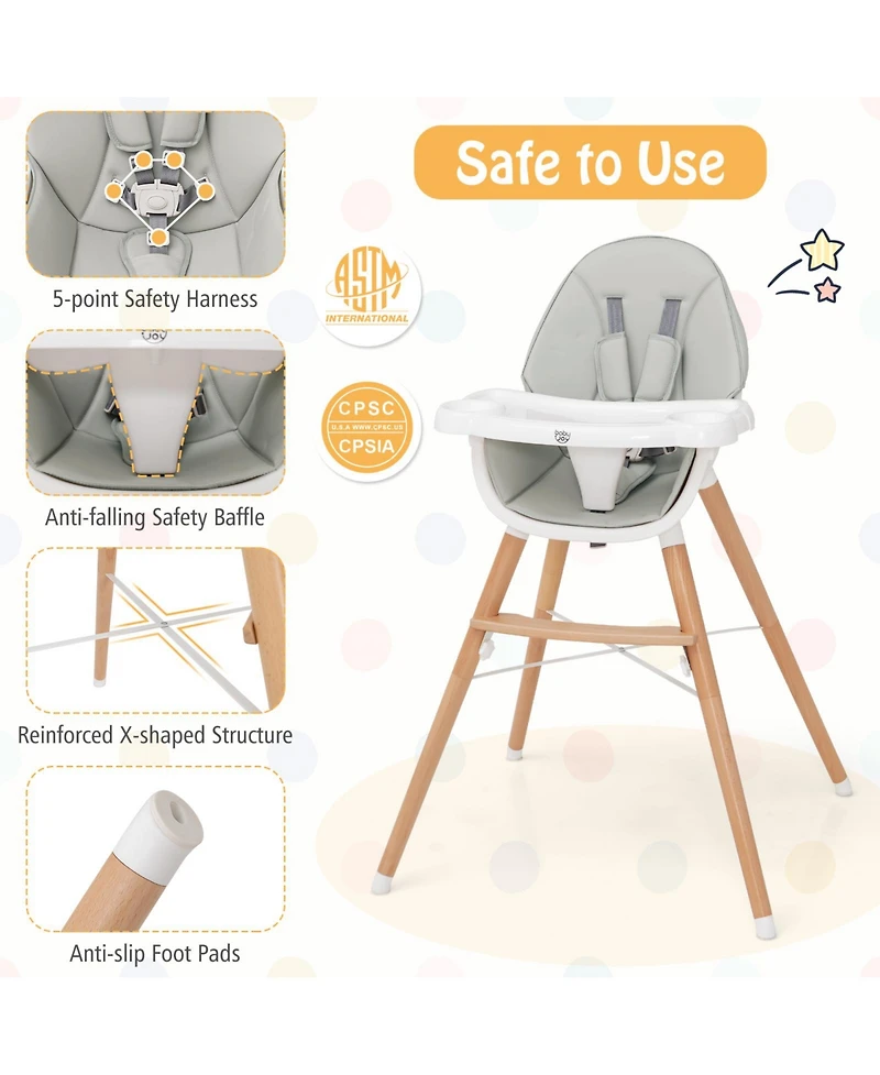 Gouun Boys High Chair with Dishwasher Safe Tray