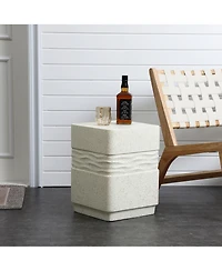 LuxenHome Outdoor Side Table for Patio, 18 Inch Off White with Speckled Gray Square Cement Side Table, Small End Table for Garden, Outdoor Coffee Tabl